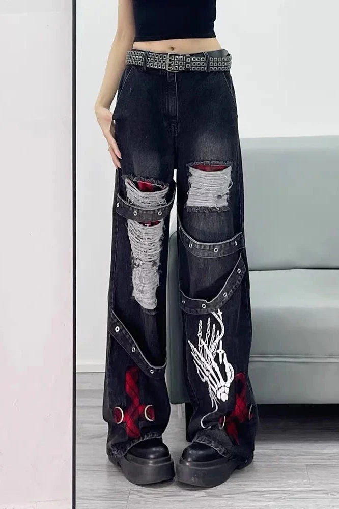 Dark Tone Flared Wide Leg Jeans - Image 13