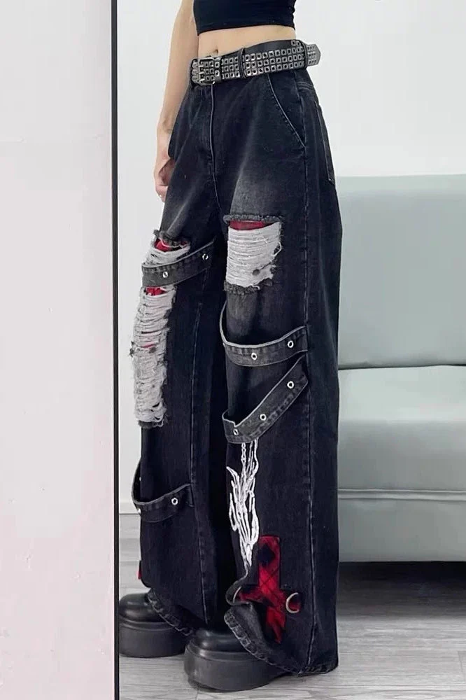 Dark Tone Flared Wide Leg Jeans - Image 5