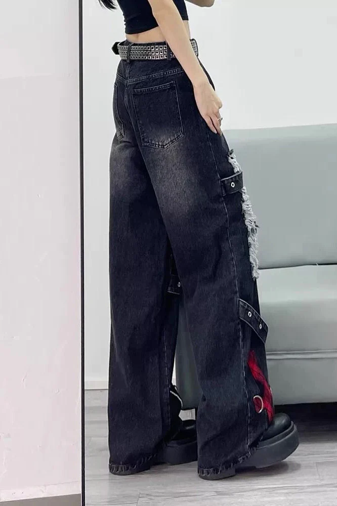 Dark Tone Flared Wide Leg Jeans - Image 7
