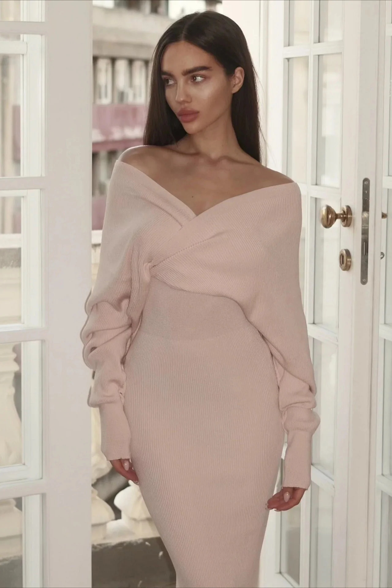Deep V Backless Knit Sweater Dress - Image 3