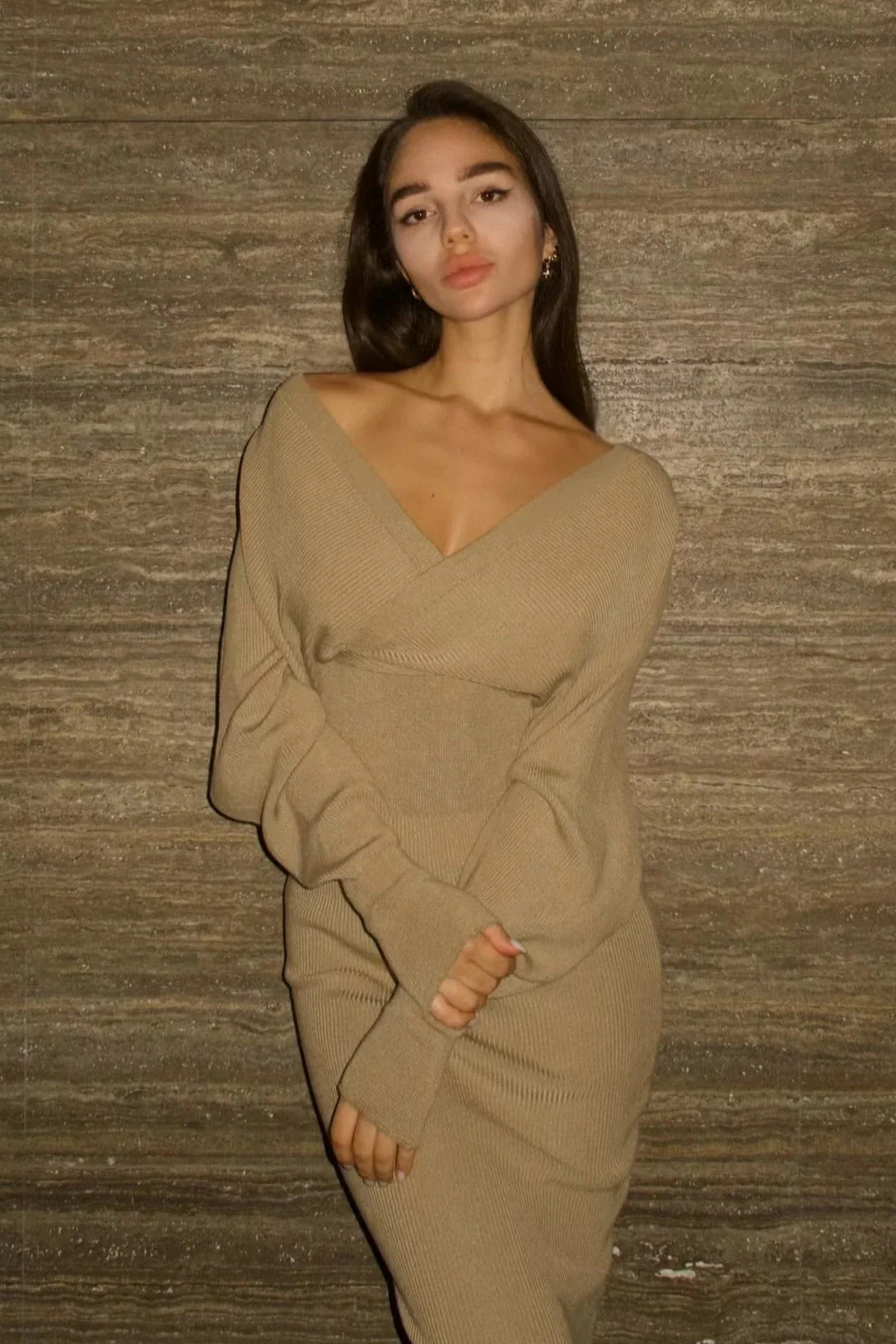 Deep V Backless Knit Sweater Dress - Image 8