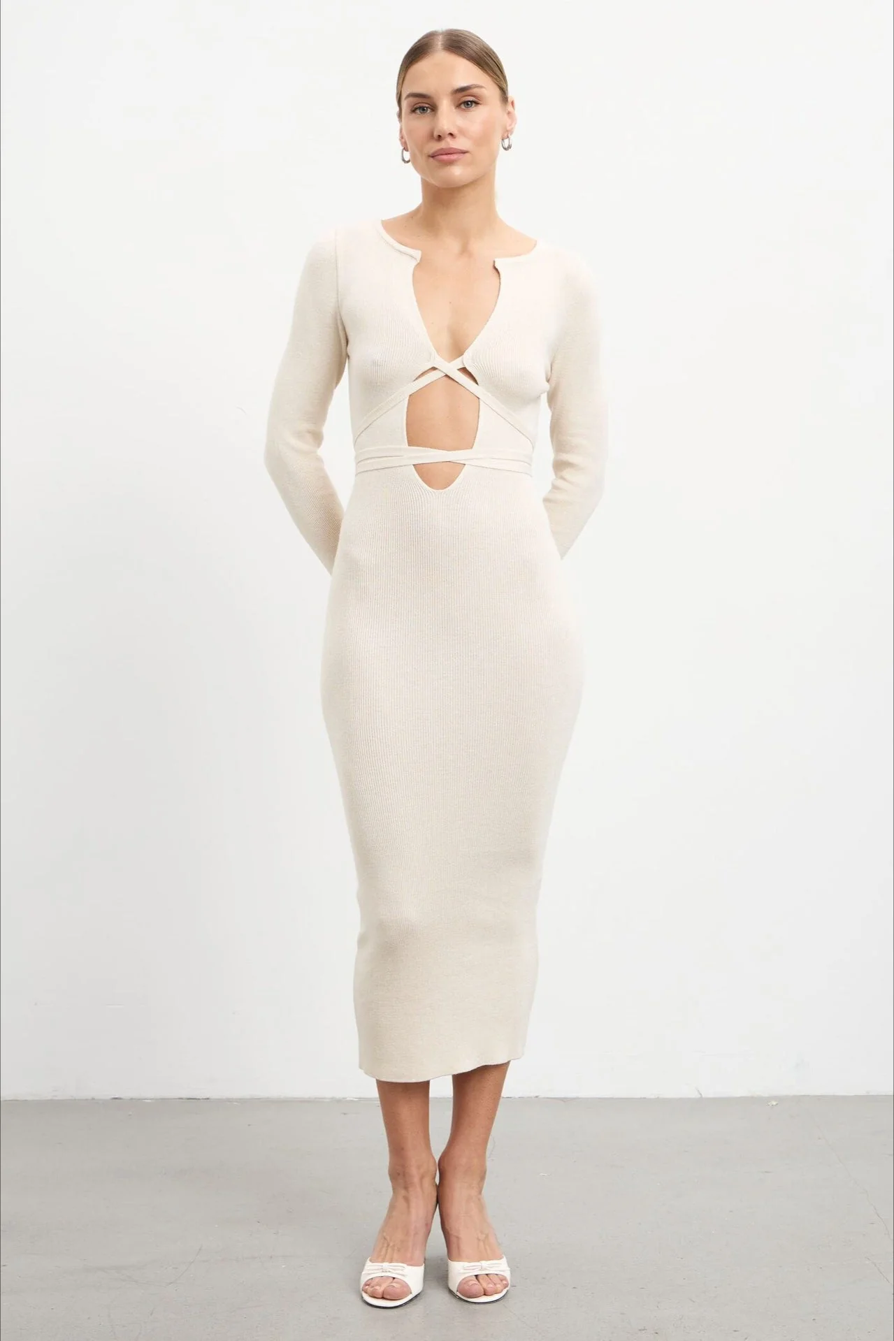 Deep V Hollow Out Knit Sweater Dress - Image 2