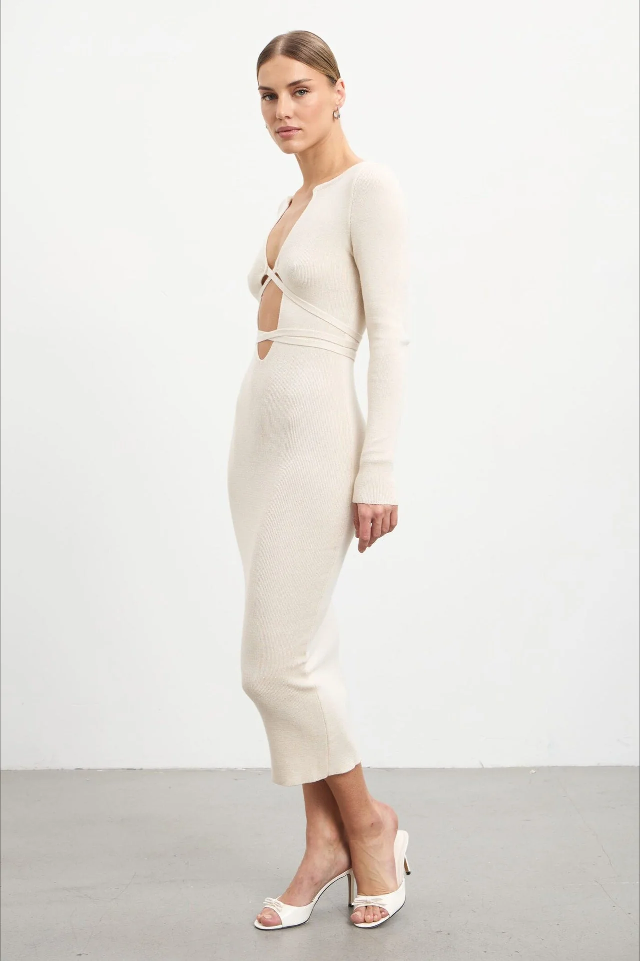 Deep V Hollow Out Knit Sweater Dress - Image 5