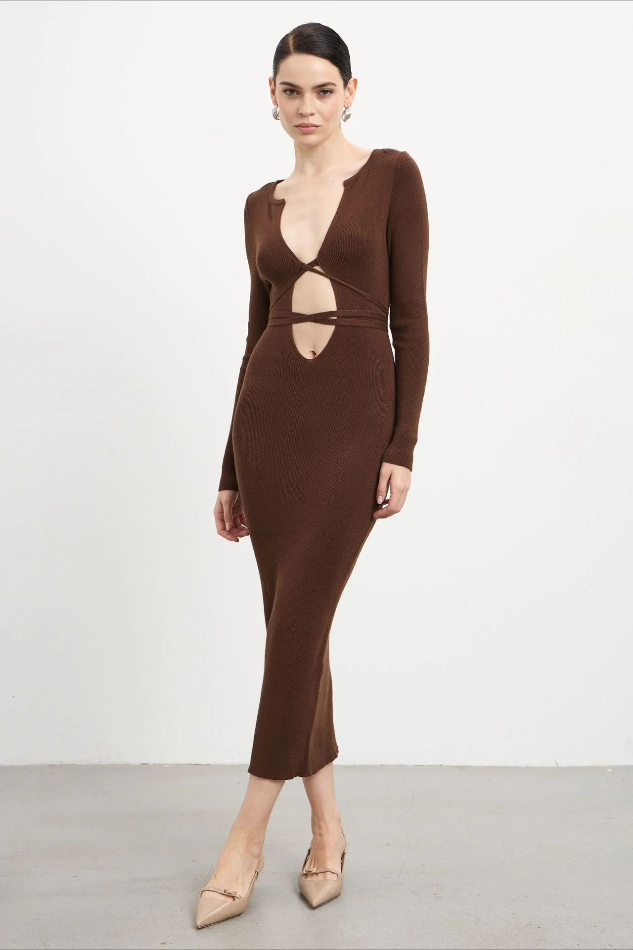 Deep V Hollow Out Knit Sweater Dress - Image 6