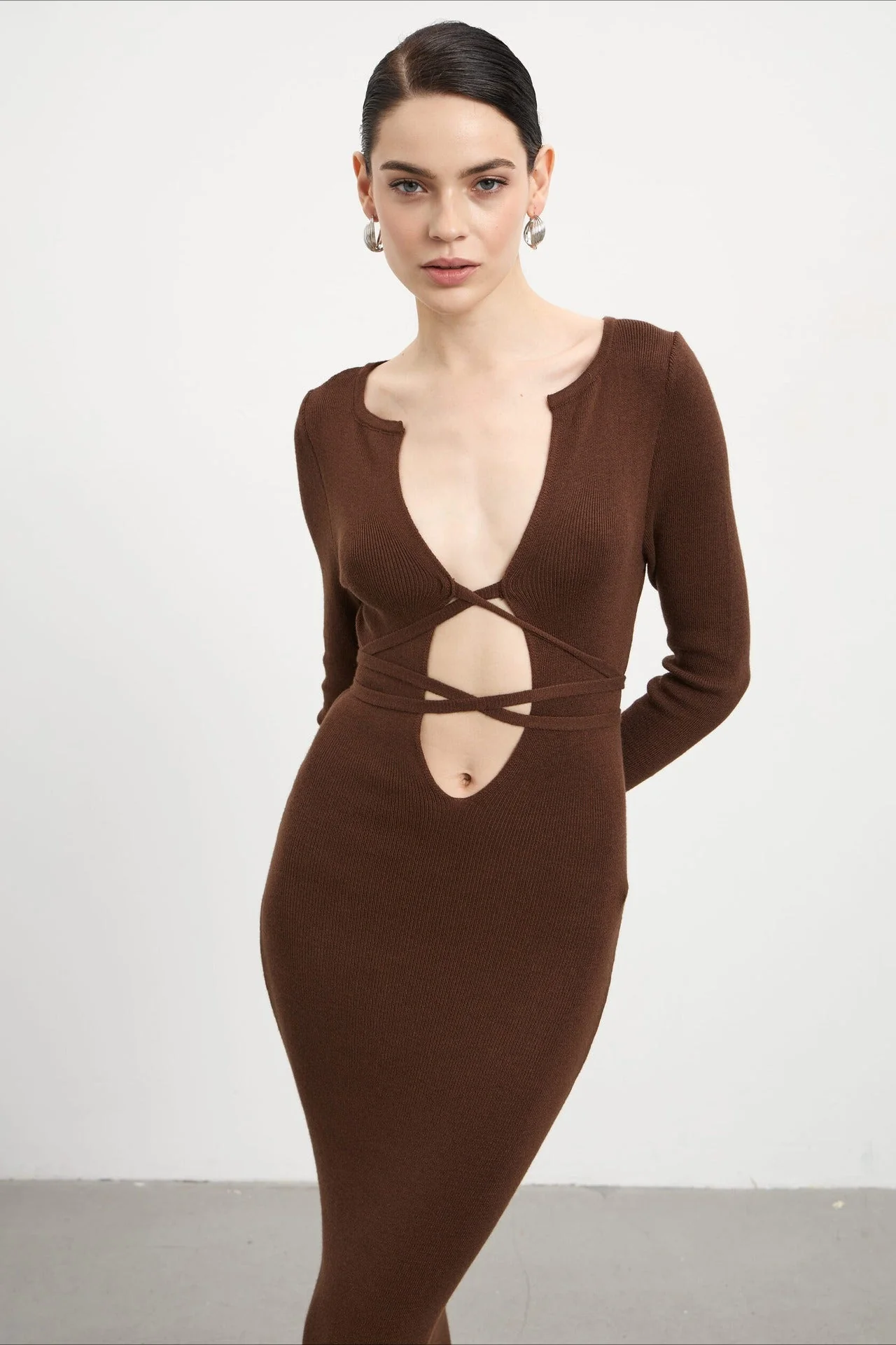 Deep V Hollow Out Knit Sweater Dress - Image 7