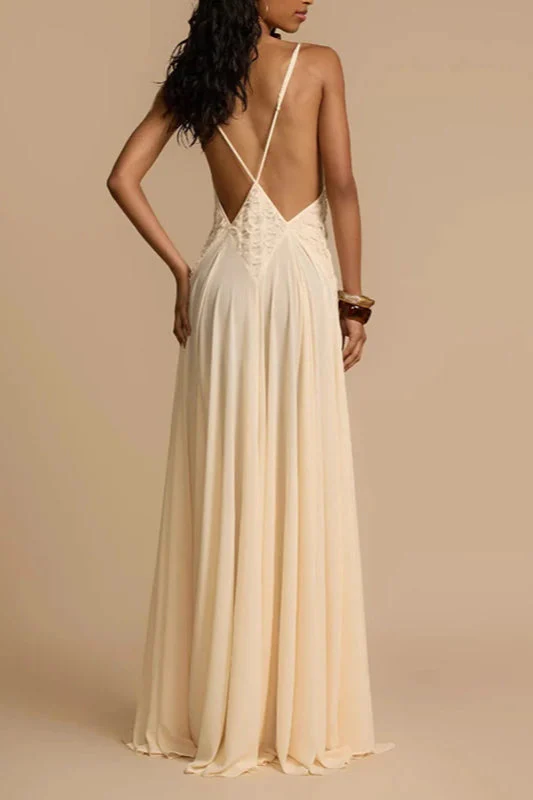 Deep V Neck Lace Patchwork Boho Dress - Image 10