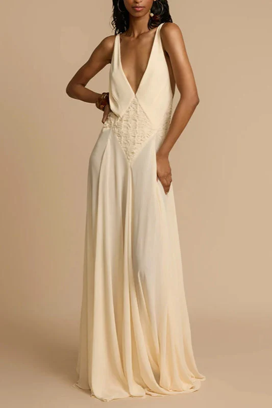 Deep V Neck Lace Patchwork Boho Dress - Image 8