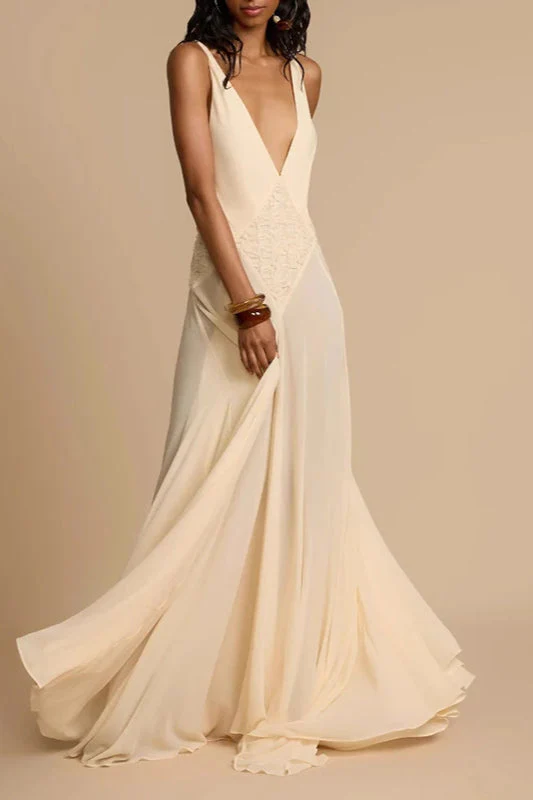 Deep V Neck Lace Patchwork Boho Dress - Image 9