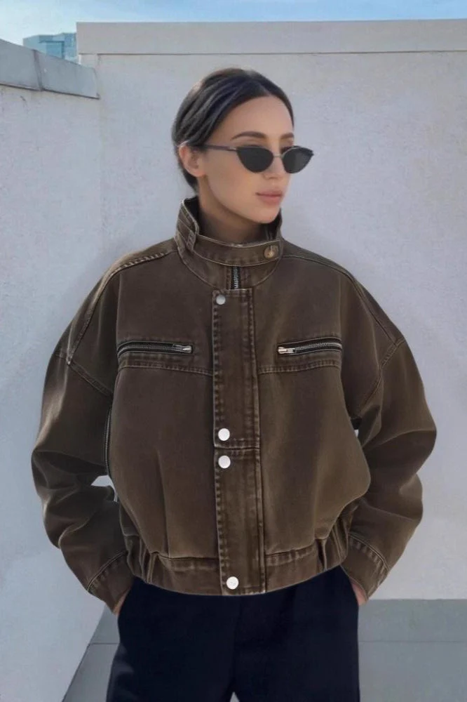 Denim Workwear Cropped Jacket - Image 4
