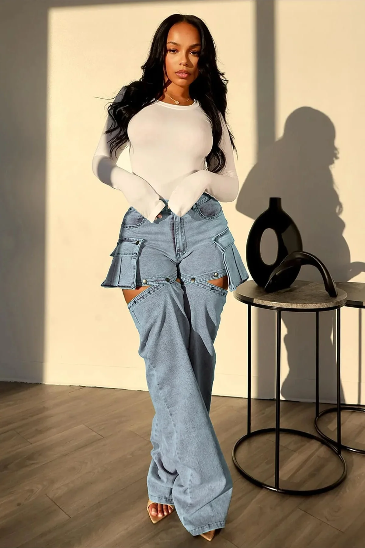 Detachable High Waist Wide Leg Jeans - Image 14