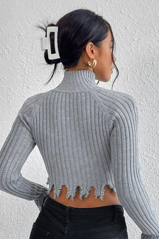 Distressed Cropped Turtleneck Knit Top - Image 4