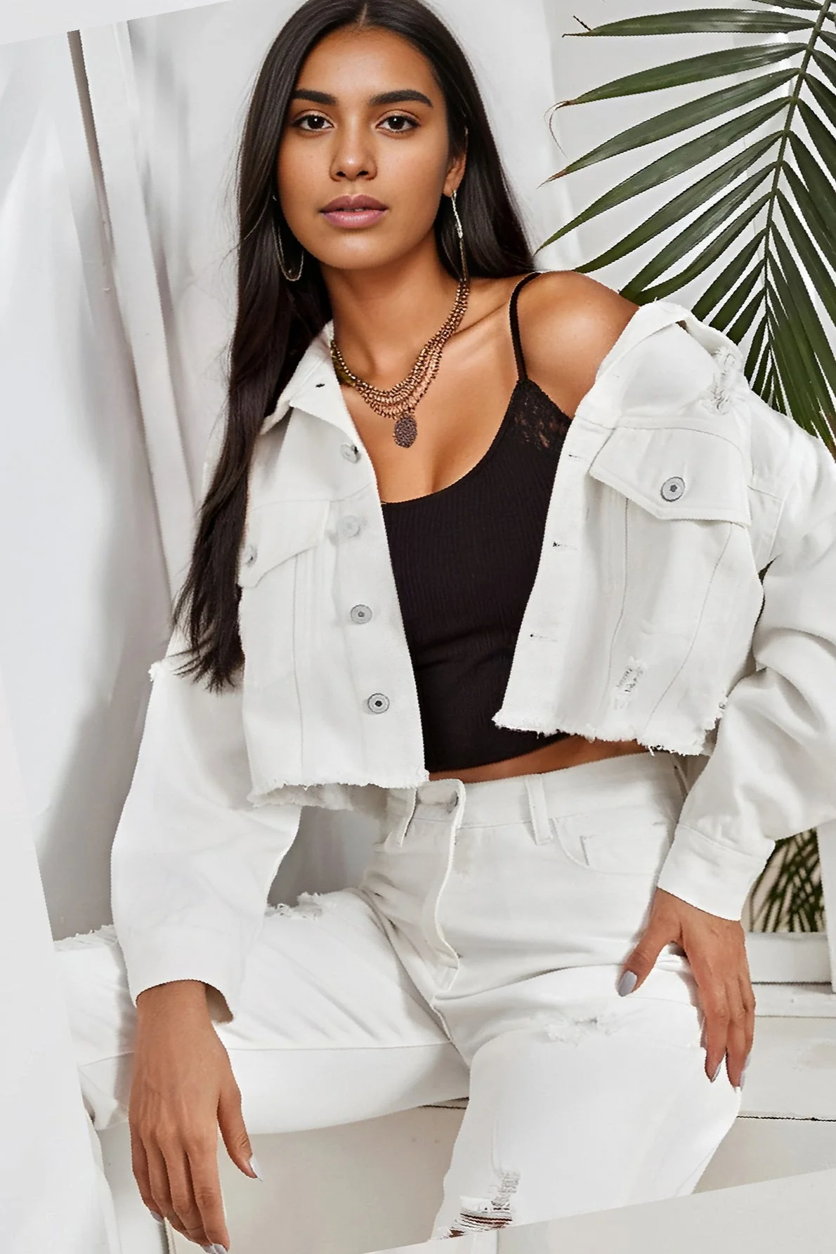Distressed Raw Hem Denim Jacket - Image 6