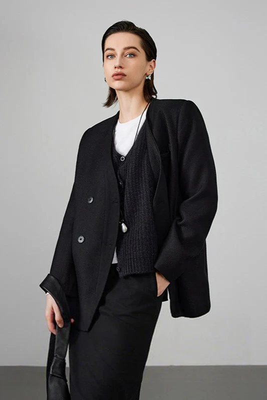 Double Breasted Wool Blend Blazer - Image 2