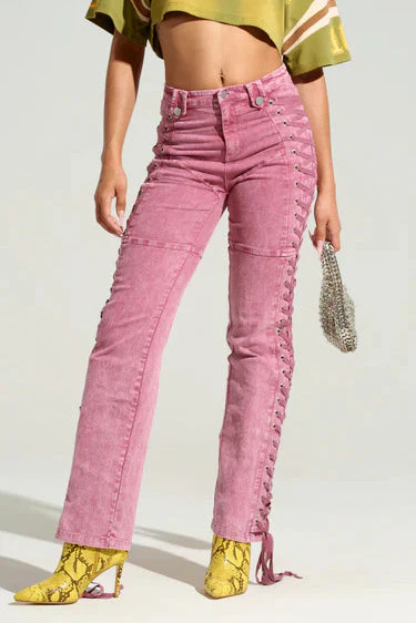 Drawstring Lace Up Denim Jeans - Image 10