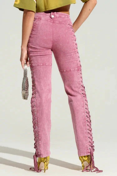Drawstring Lace Up Denim Jeans - Image 12