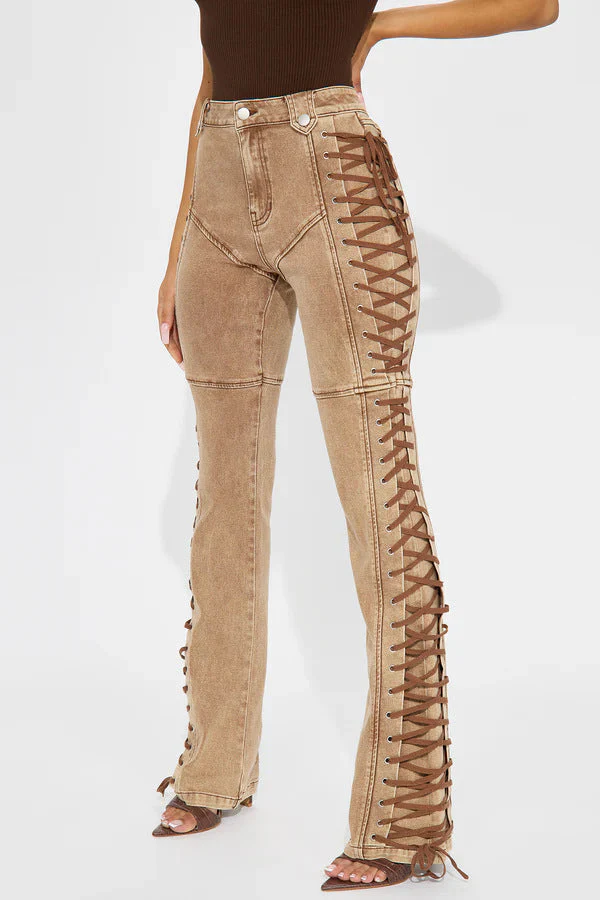 Drawstring Lace Up Denim Jeans - Image 2