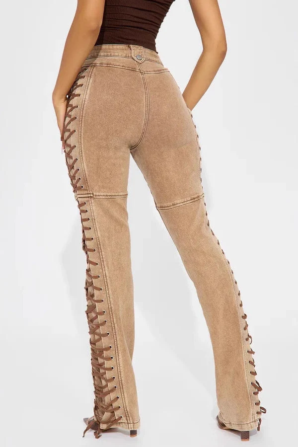 Drawstring Lace Up Denim Jeans - Image 3