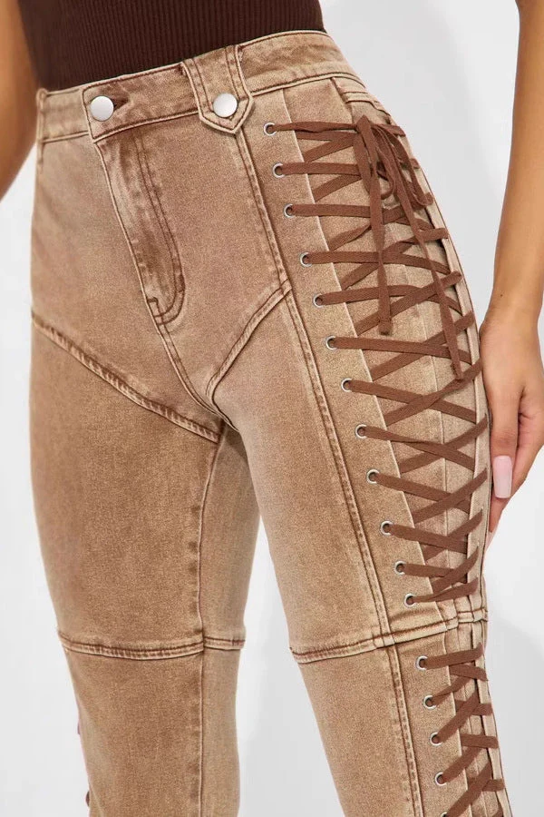 Drawstring Lace Up Denim Jeans - Image 4