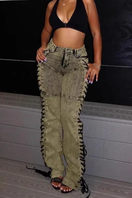 Drawstring Lace Up Denim Jeans - Image 5