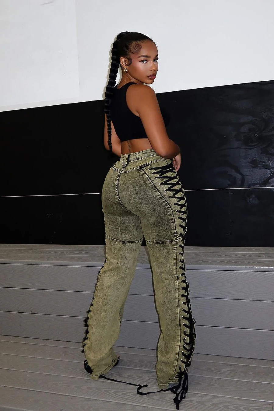 Drawstring Lace Up Denim Jeans - Image 7