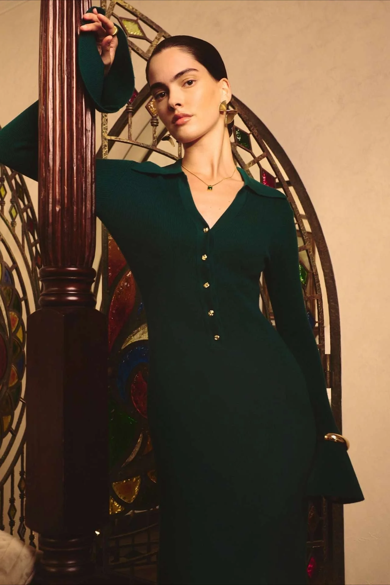Elegant Collared Knit Sweater Dress - Image 12