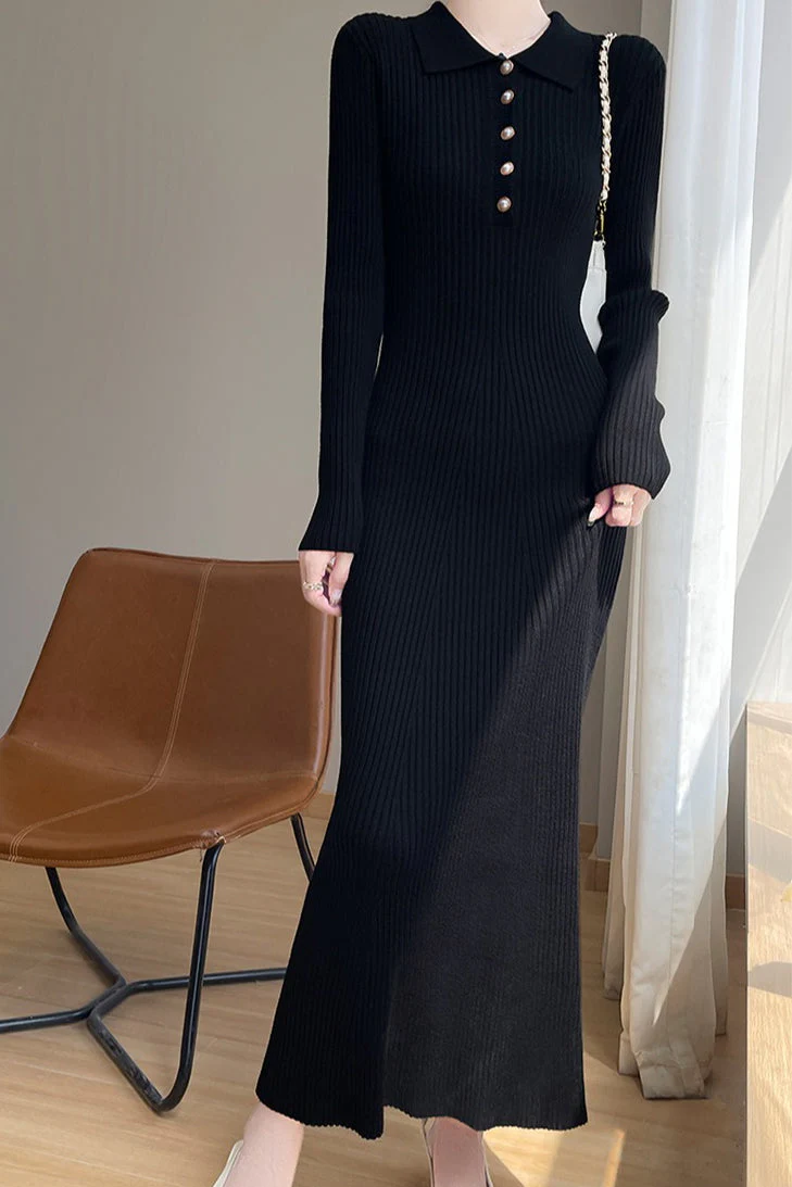 Elegant Collared Maxi Sweater Dress - Image 10