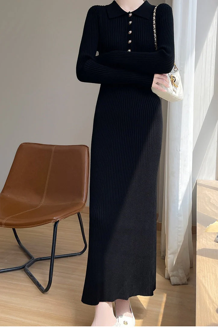 Elegant Collared Maxi Sweater Dress - Image 11