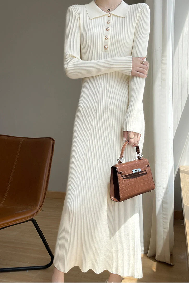 Elegant Collared Maxi Sweater Dress - Image 2