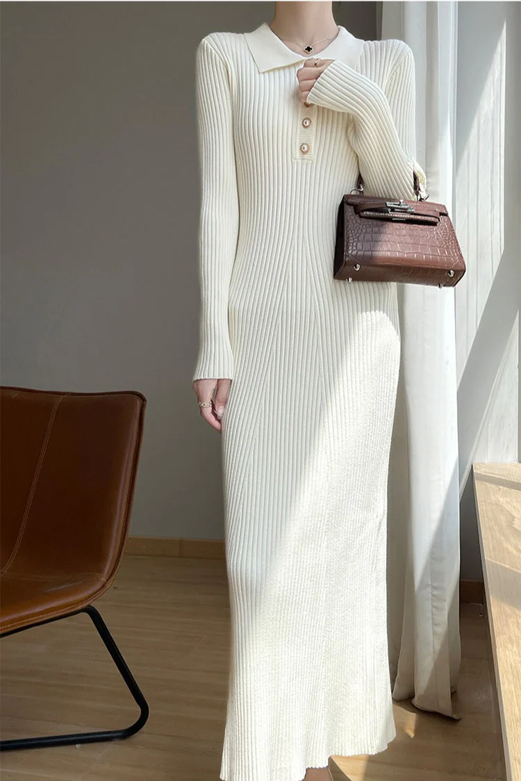 Elegant Collared Maxi Sweater Dress - Image 3