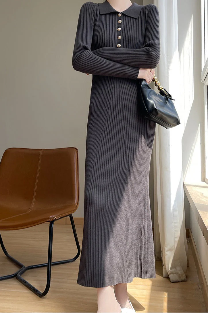 Elegant Collared Maxi Sweater Dress - Image 6