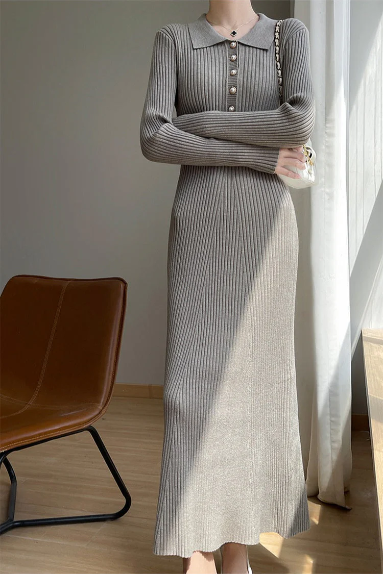 Elegant Collared Maxi Sweater Dress - Image 8