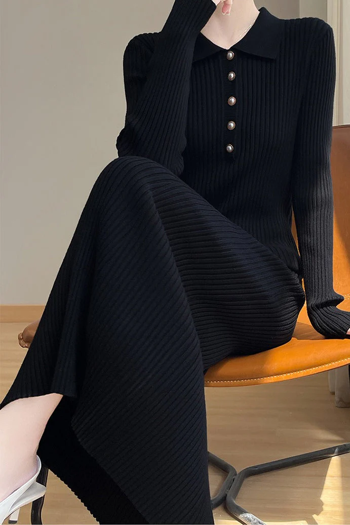 Elegant Collared Maxi Sweater Dress - Image 9
