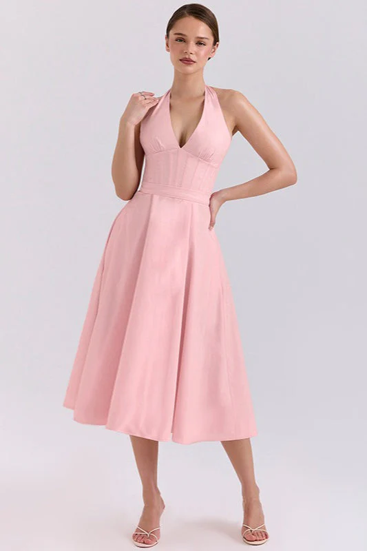 Elegant Deep V Halter Backless Maxi Party Dress - Image 4
