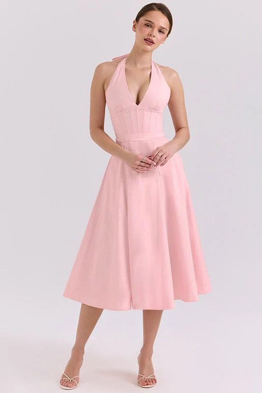 Elegant Deep V Halter Backless Maxi Party Dress - Image 5