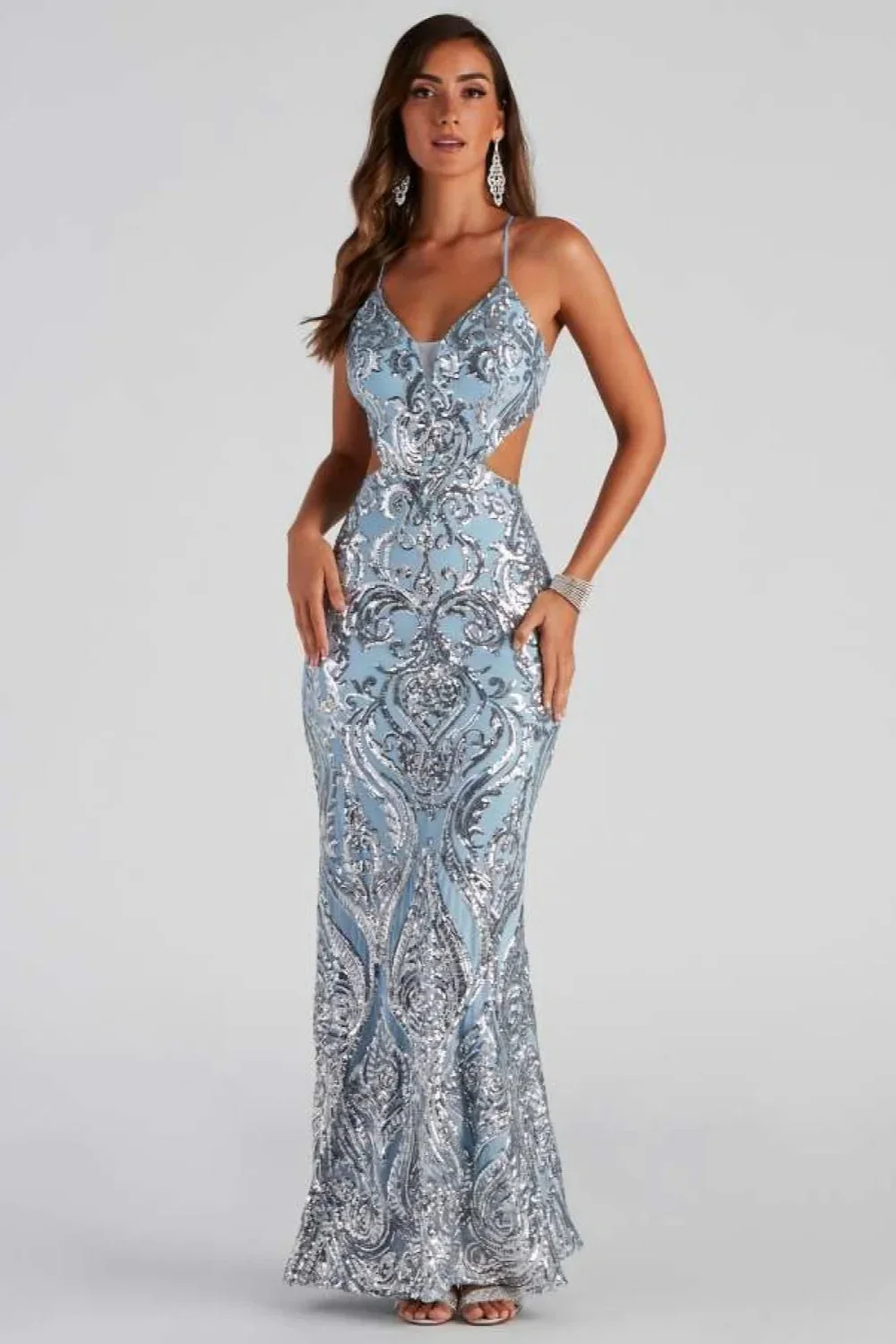 Elegant Deep V Neck Beaded Formal Dress - Image 5