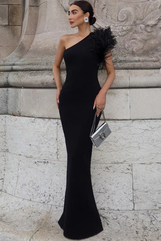 Elegant Feather One Shoulder Party Dress - Image 2