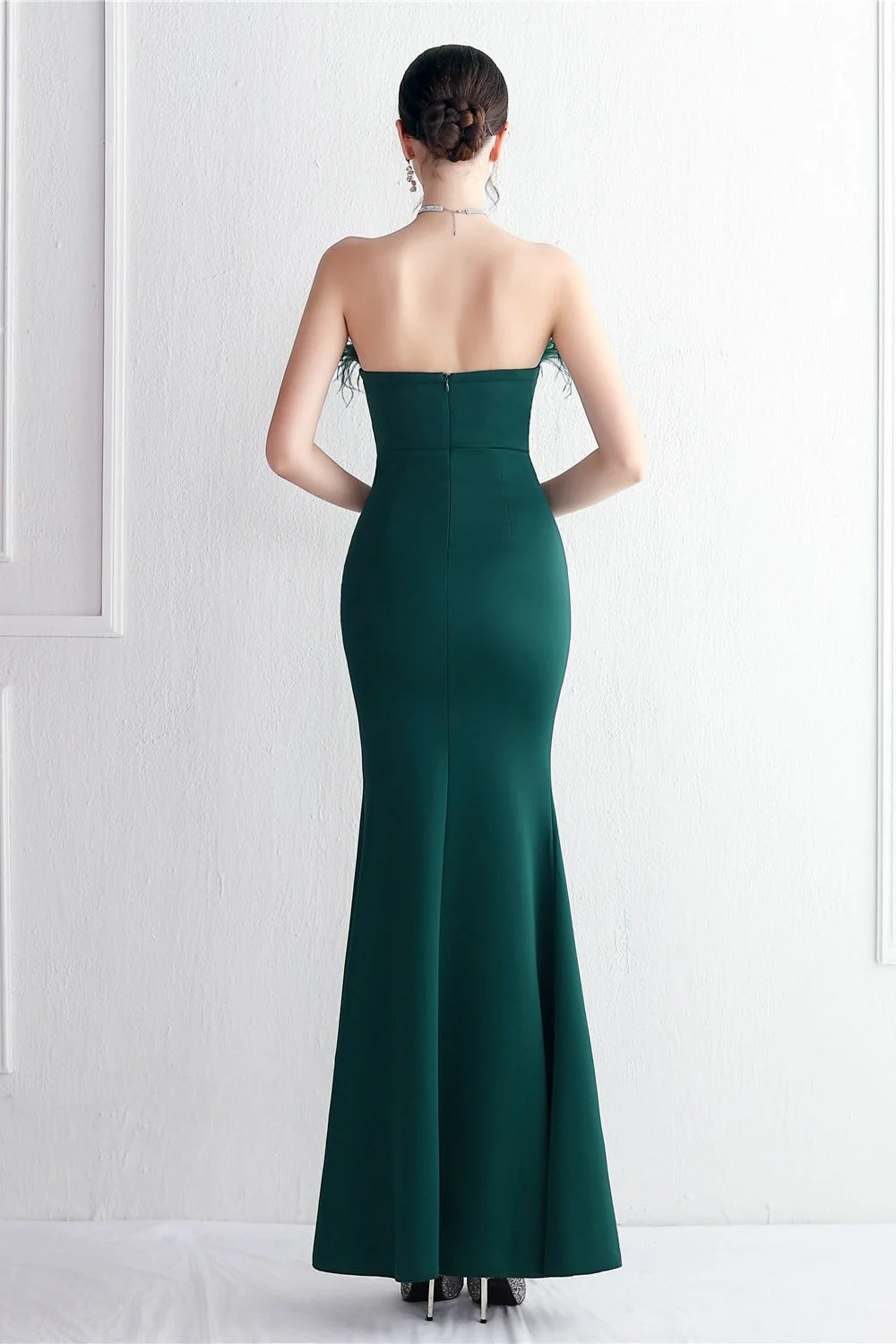Elegant Feather Trim Strapless Formal Dress - Image 12