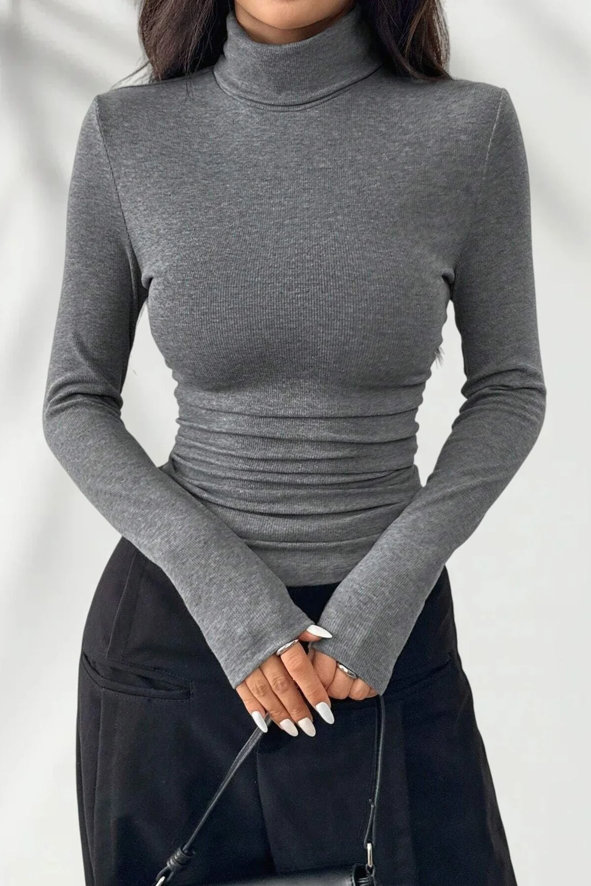 Elegant Fitted Long Sleeve Turtle Neck Knit Top - Image 10