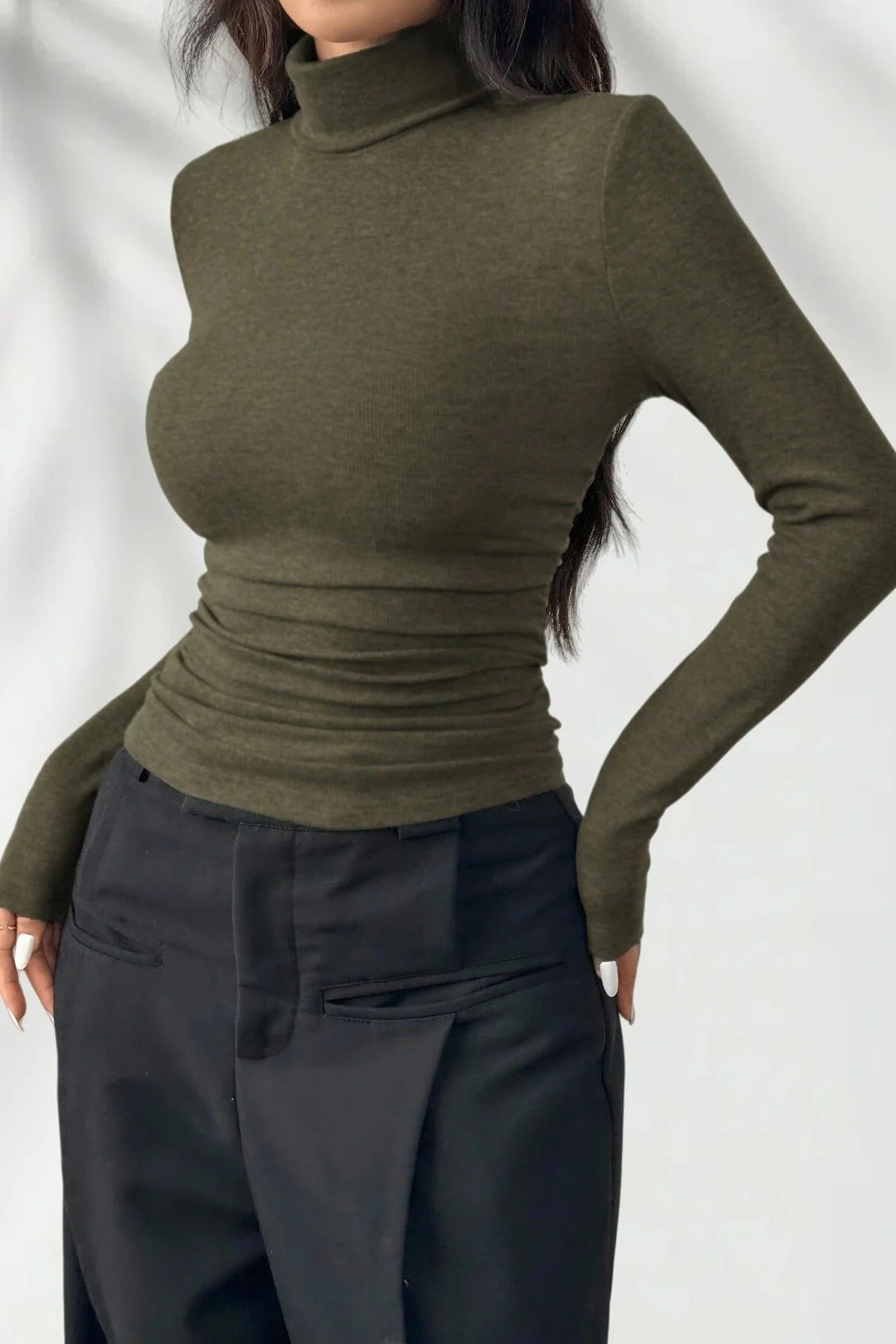 Elegant Fitted Long Sleeve Turtle Neck Knit Top - Image 5