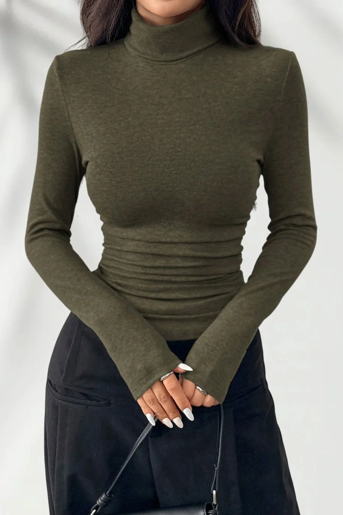 Elegant Fitted Long Sleeve Turtle Neck Knit Top - Image 6