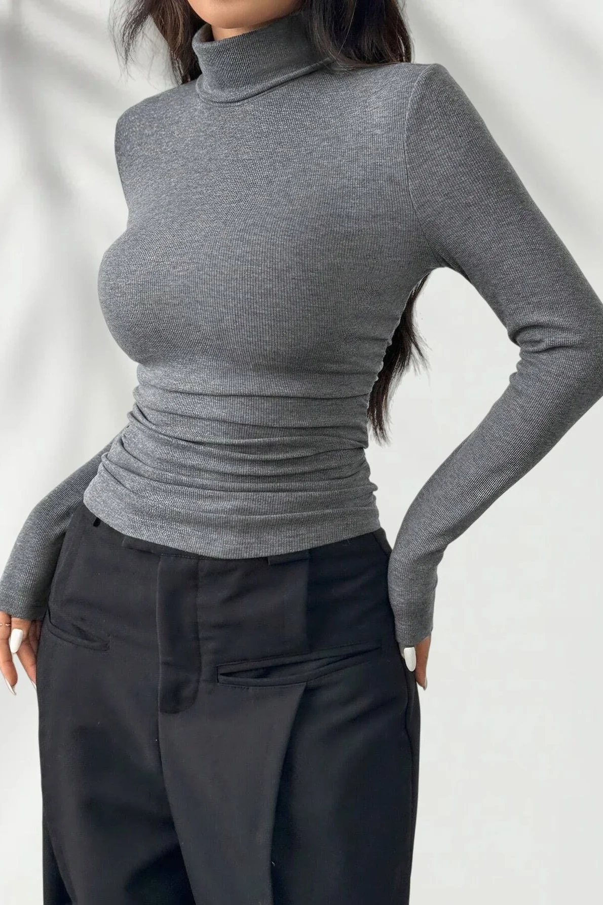 Elegant Fitted Long Sleeve Turtle Neck Knit Top - Image 9