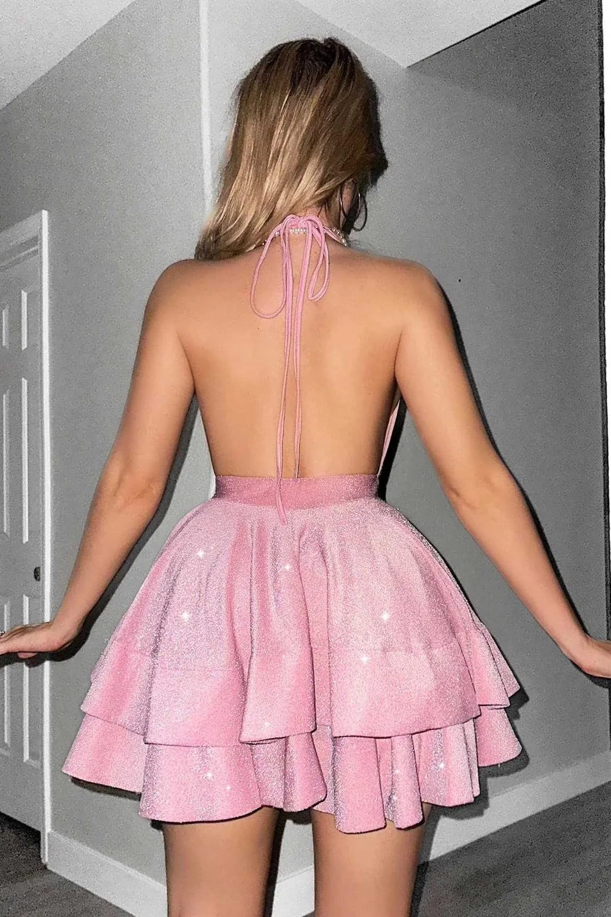 Elegant Glitter Ruffled Mini Party Dress - Image 4