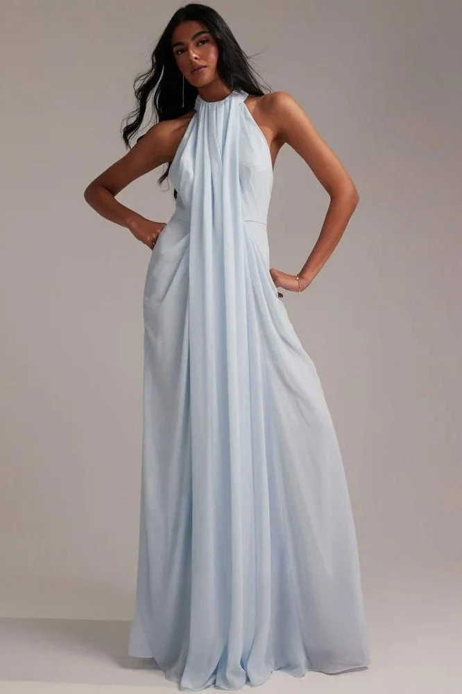 Elegant Halter Light Blue Maxi Party Dress - Image 2