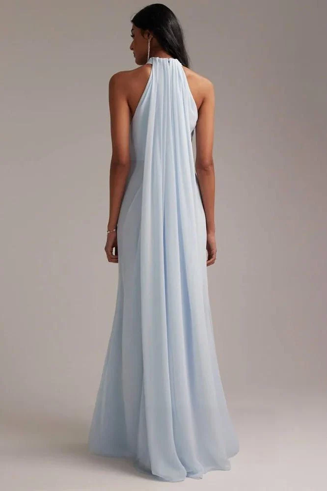 Elegant Halter Light Blue Maxi Party Dress - Image 3