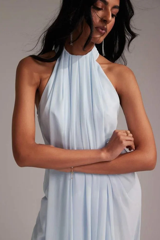Elegant Halter Light Blue Maxi Party Dress - Image 4