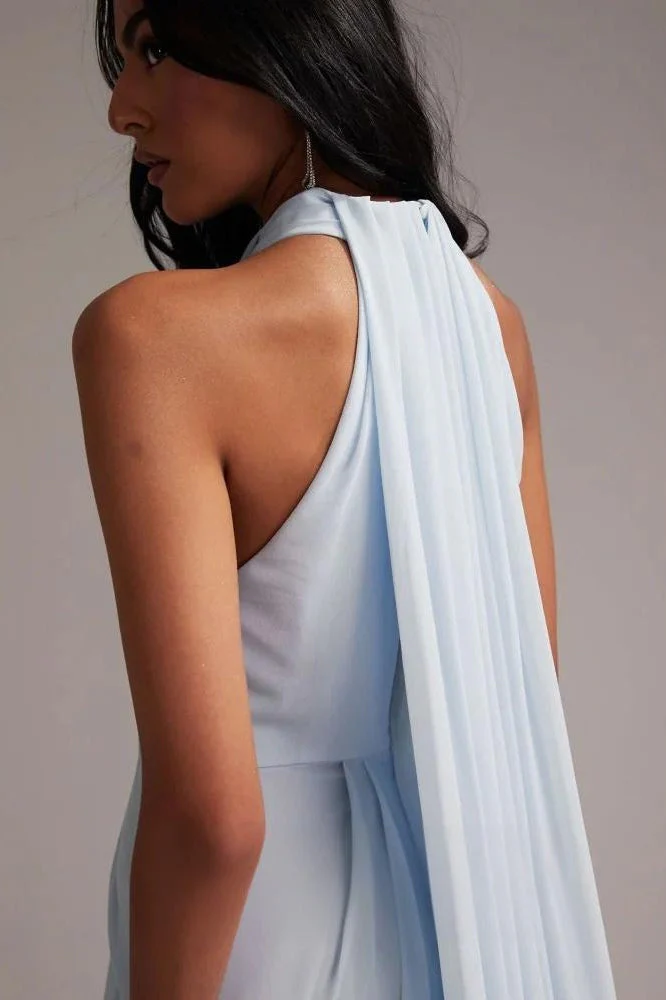 Elegant Halter Light Blue Maxi Party Dress - Image 5