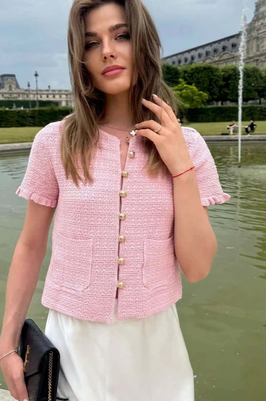 Elegant Knitted Short Sleeve Cropped Cardigan - Image 20