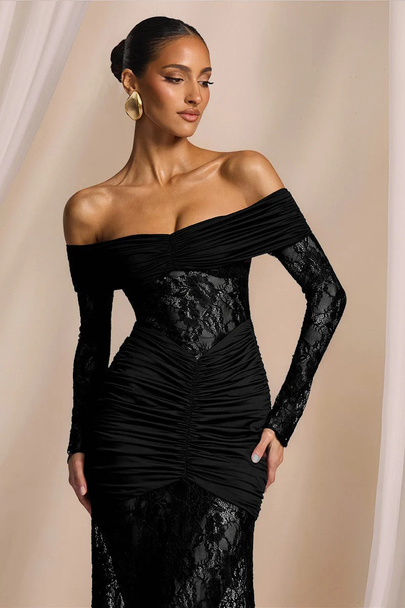 Elegant Lace Off Shoulder Long Sleeve Formal Dress - Image 2
