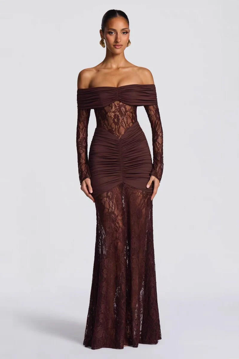Elegant Lace Off Shoulder Long Sleeve Formal Dress - Image 4