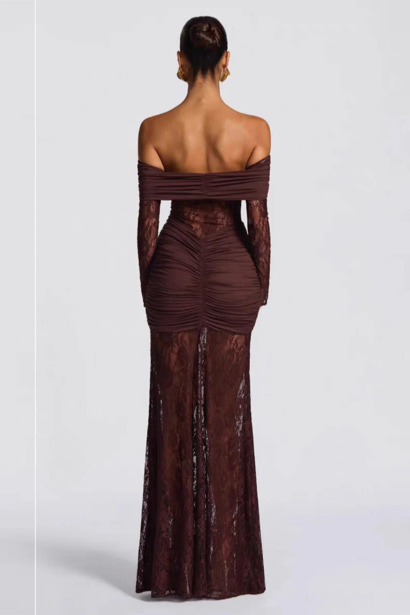 Elegant Lace Off Shoulder Long Sleeve Formal Dress - Image 5